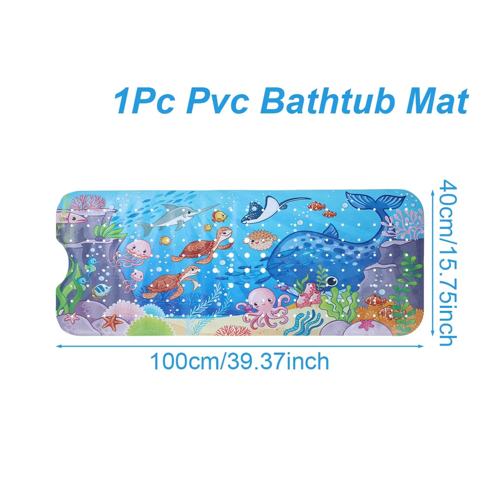 Alfombrilla de baño para bebé, antideslizante, para bañera, para niños pequeños, 40x10 cm, extralarga, con diseño de dibujos animados, con ventosas.