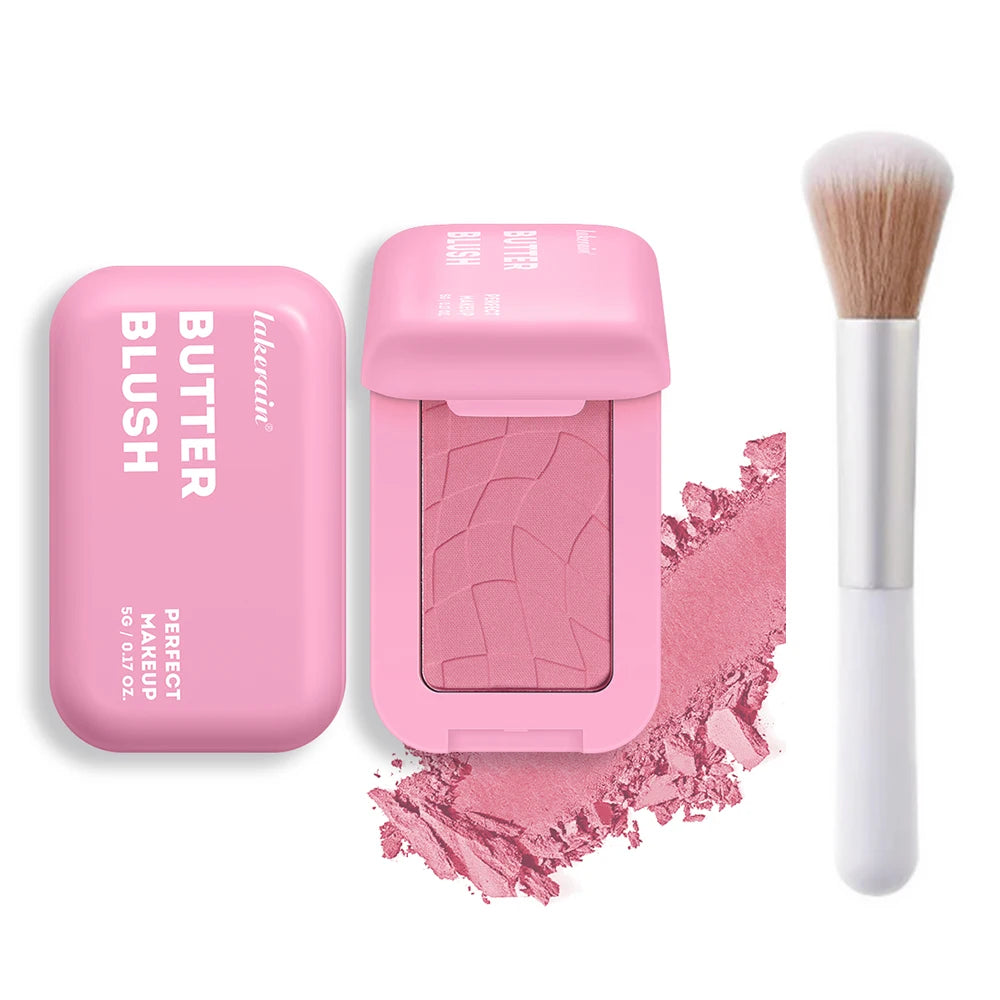 Colorete en polvo profesional de larga duración (12 horas), fórmula vegana. Colorete en polvo rosa crema de la paleta Bar Cosmetics.