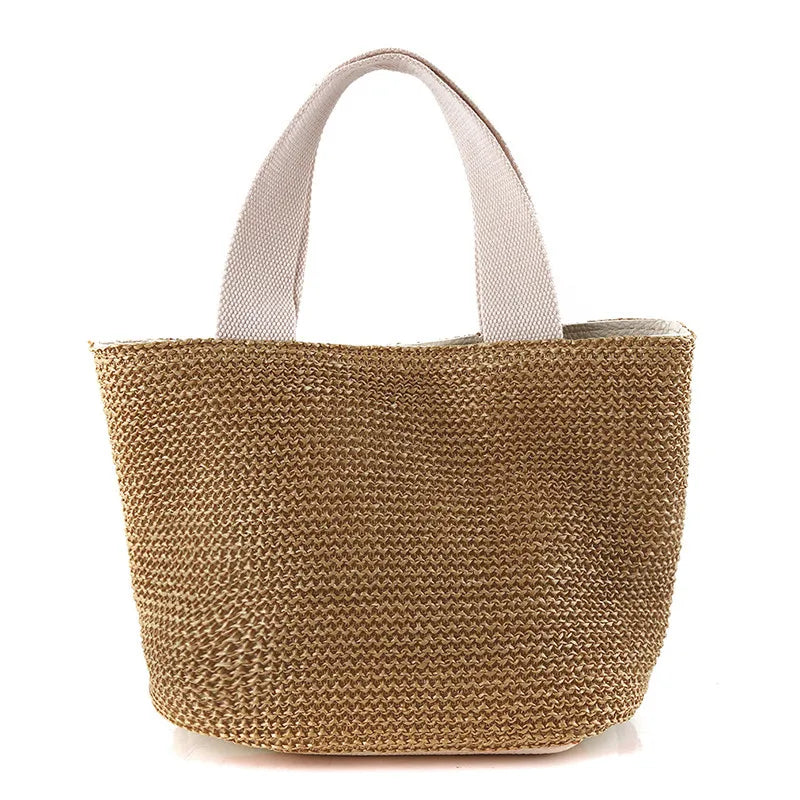 Bolso bandolera de paja playera para mujer, estilo bohemio, de verano, de ratán tejido, tipo cubo, hecho a mano.