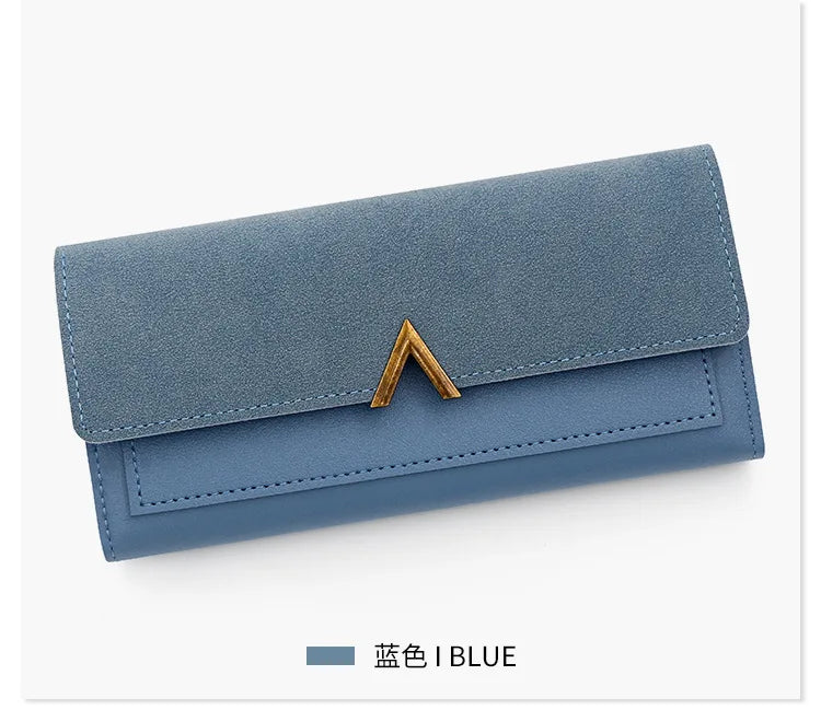 Nueva versión coreana de la cartera de mujer, cartera larga plegable en forma de V con hebilla, monedero de mano y tarjetero.