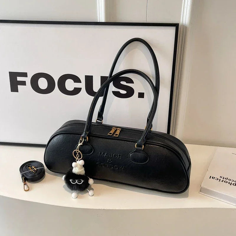 Bolsos de hombro de PU con cremallera y costuras sólidas, tipo baguette suave 2024, bolsos de alta calidad para mujer, bolsos de mano de gran capacidad para mujer.