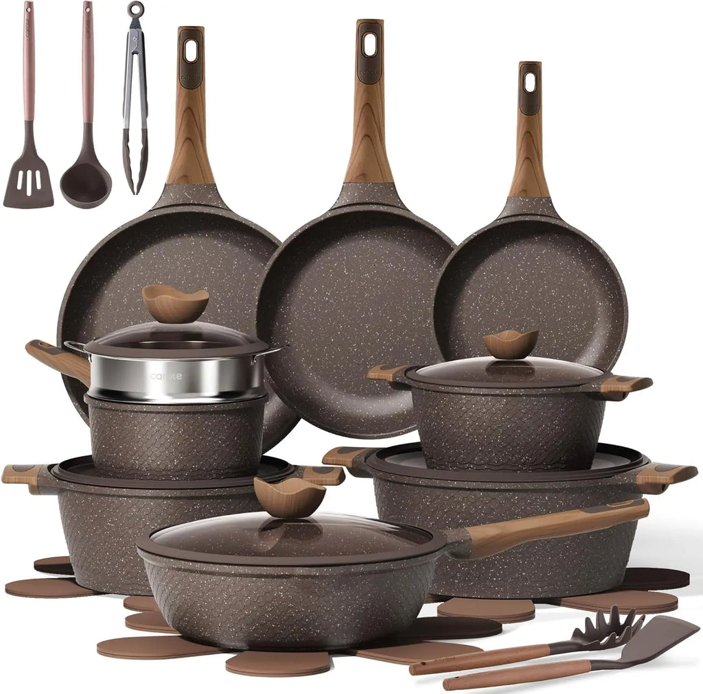 Juego de 26 ollas y sartenes antiadherentes, juego de utensilios de cocina para inducción, cocina antiadherente, libre de PFOA.