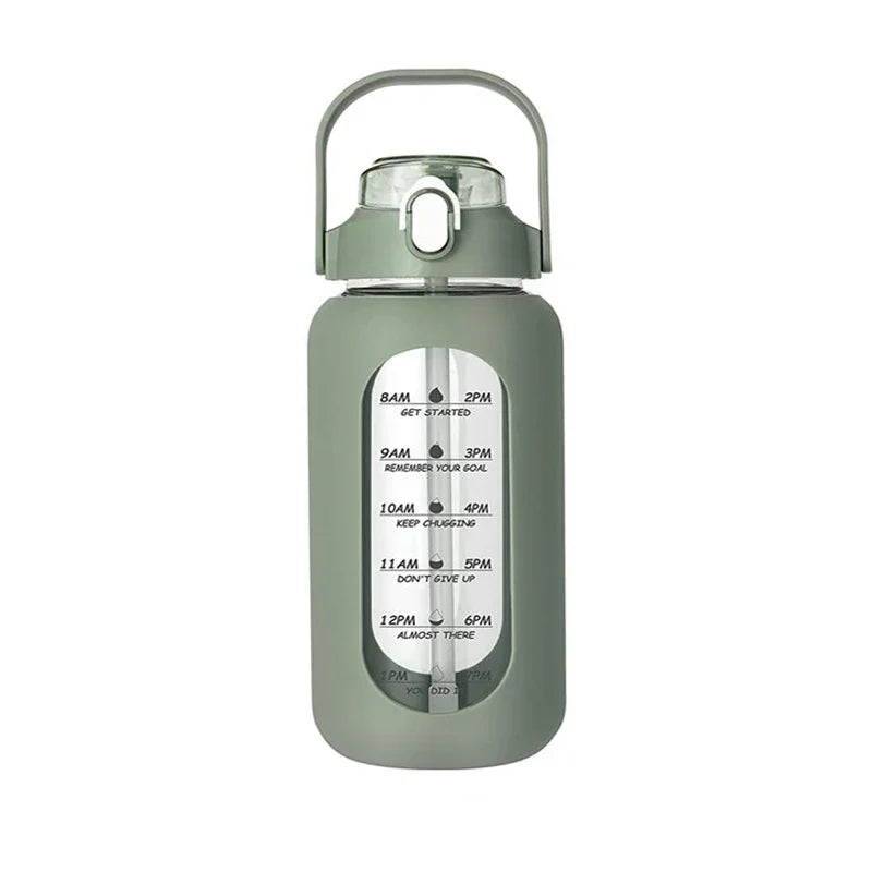 Botellas de agua de vidrio de 1000 ml con pajita, botella de vidrio con funda de silicona y marcador de tiempo, para gimnasio, camping, hogar y oficina.