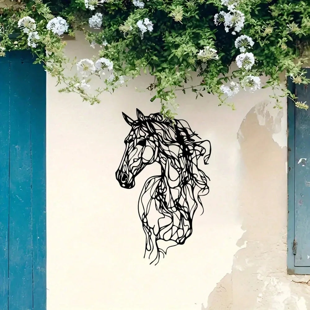 Decoración de pared de caballo de metal, arte de pared de hierro resistente a la intemperie para jardín, patio, interior, regalo de Navidad, decoración moderna para el hogar.