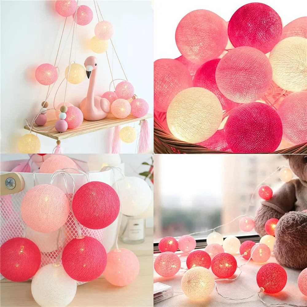 Guirnalda de bolas de algodón de 1,5/3 m, luces colgantes para Navidad, fiestas al aire libre, habitaciones infantiles, camas, luces de hadas, decoraciones para bodas.