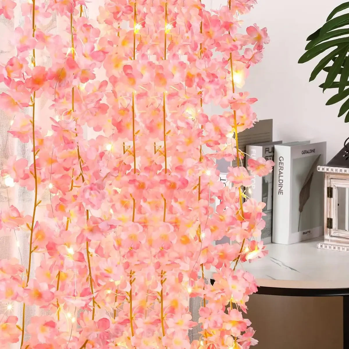 Guirnalda de luces de flores de cerezo de 1/2/5 m, enredaderas de flores artificiales, luces de hadas para dormitorio, bodas, fiestas y decoración navideña.