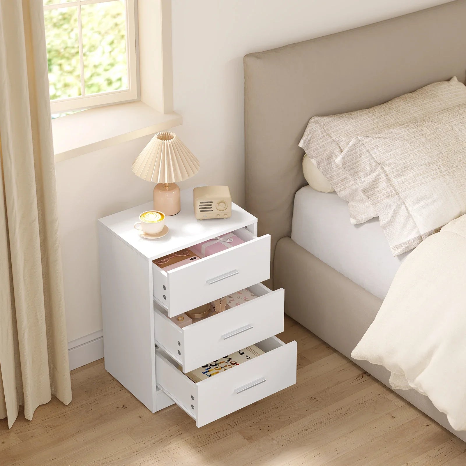 WOLTU Juego de 2 mesitas de noche de 39x54x28cm con 3 cajones, mueble de almacenamiento moderno para dormitorio y sala de estar.
