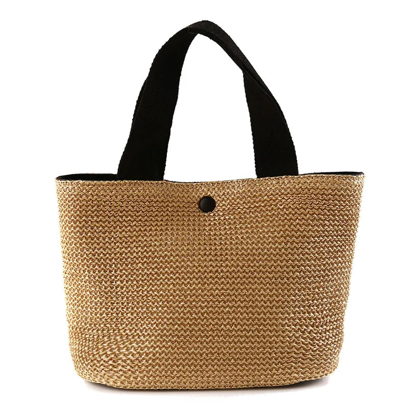 Bolso bandolera de paja playera para mujer, estilo bohemio, de verano, de ratán tejido, tipo cubo, hecho a mano.