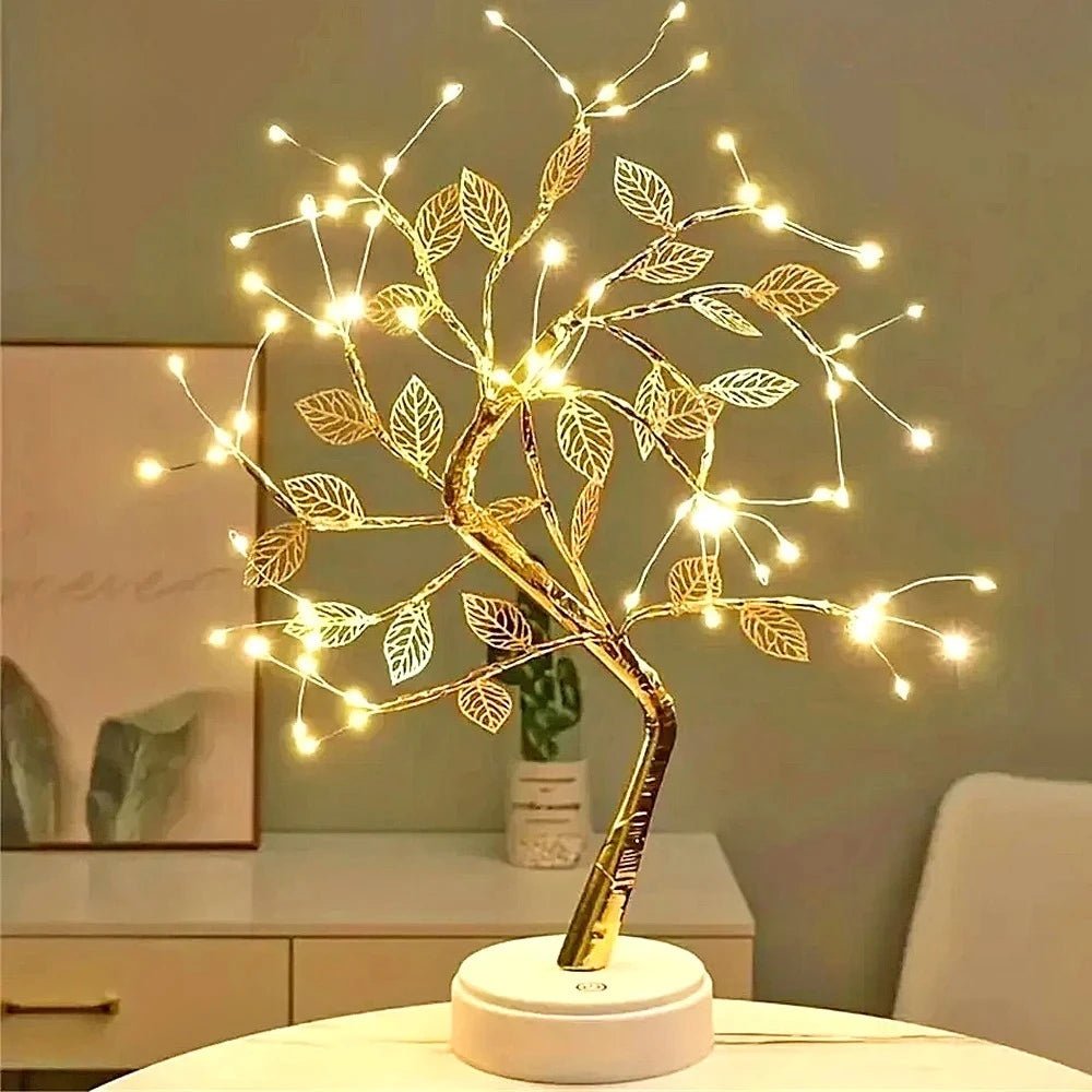 Lámpara de mesa LED con forma de hoja dorada, luces de hadas para árbol de Navidad, luces nocturnas, decoración para el hogar, fiestas, bodas, dormitorios, regalo del Día de la Madre