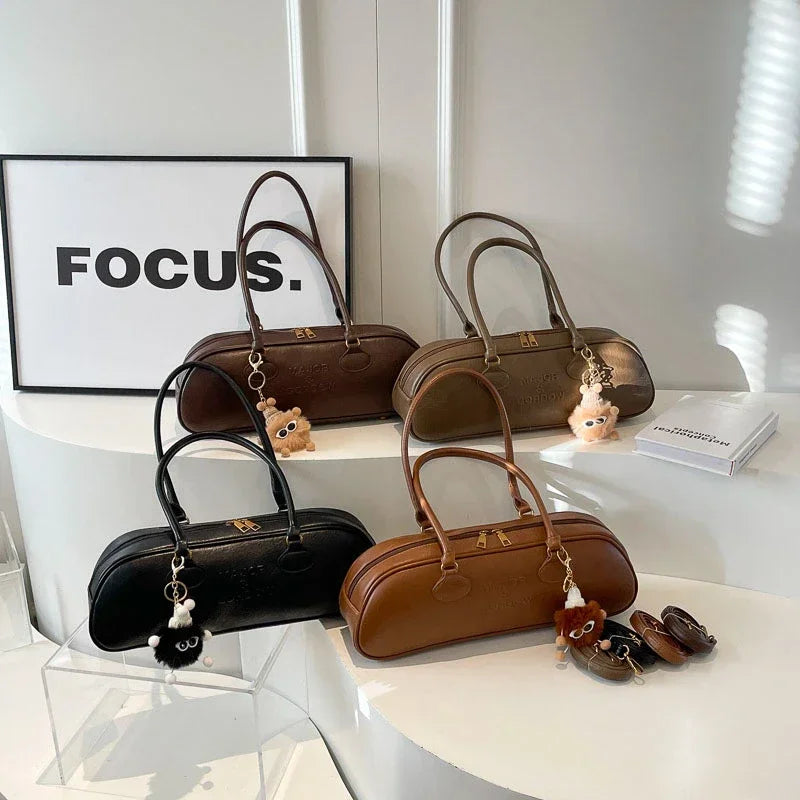 Bolsos de hombro de PU con cremallera y costuras sólidas, tipo baguette suave 2024, bolsos de alta calidad para mujer, bolsos de mano de gran capacidad para mujer.