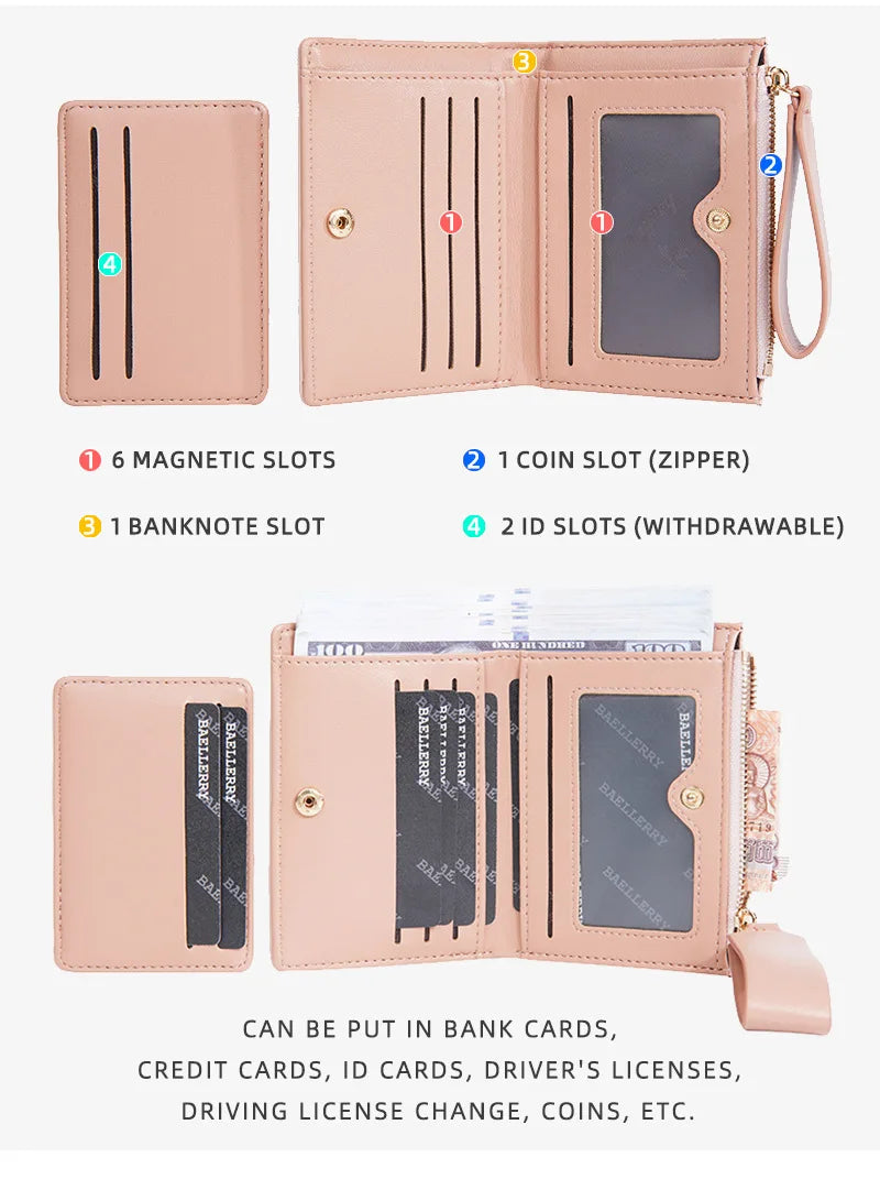 Nueva cartera para mujer con cremallera corta, elegante y de alta gama, con múltiples ranuras para tarjetas, tarjetero japonés y coreano para mujer.