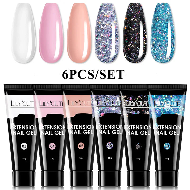 Kit de gel para extensión de uñas LILYCUTE de 15 ml, gel UV, acrílico, blanco, transparente, rosa, esmalte de uñas, lámpara LED, set de manicura para decoración de uñas.
