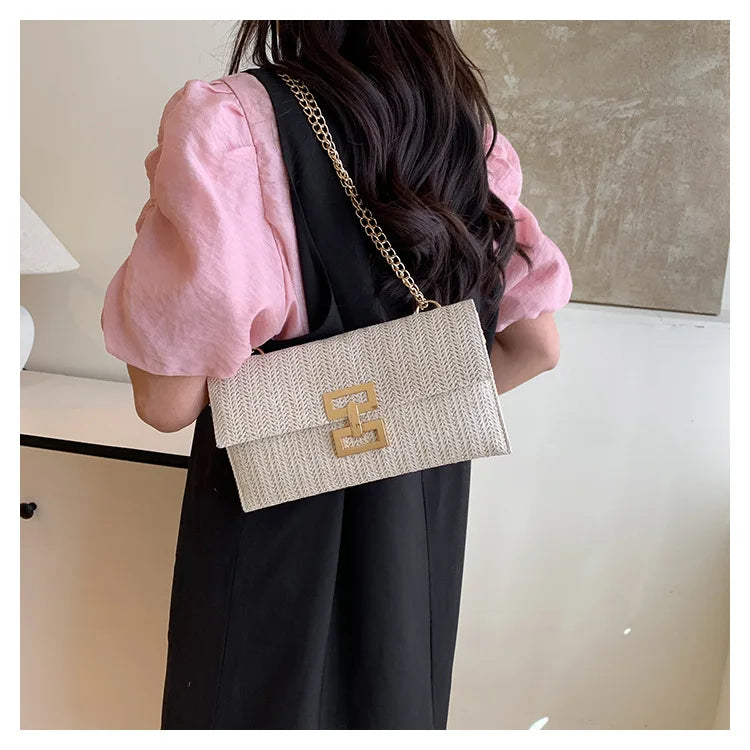 Bolso de mano de mujer tejido con hierba, cartera para móvil, bolso de estilo bohemio veraniego para la playa, cartera tejida, imprescindible para chicas de vacaciones.