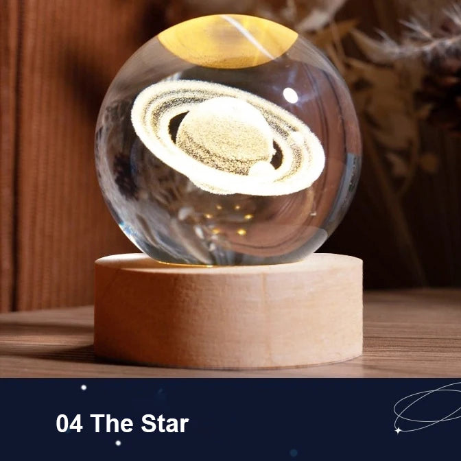 Lámpara de bola de cristal 3D con proyecciones de galaxias y planetas, luz nocturna LED USB para crear un ambiente acogedor en el hogar, decoración navideña.