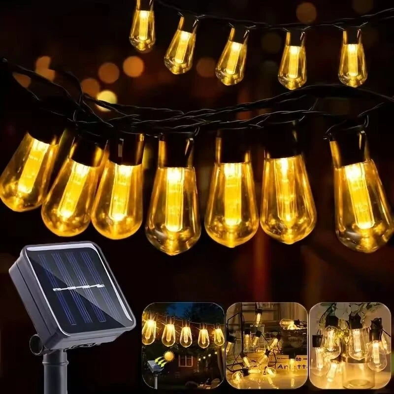 1 unidad de guirnalda de luces solares, lámparas de jardín impermeables para exteriores, jardín, terraza, balcón, camping, decoración retro para fiestas.