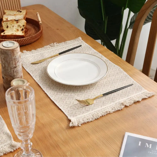 1 unidad de manteles individuales cuadrados creativos para mesa de comedor con encaje, de yute natural. Manteles individuales para mesa de comedor y cocina. Decoración de mesa de yute color caqui.