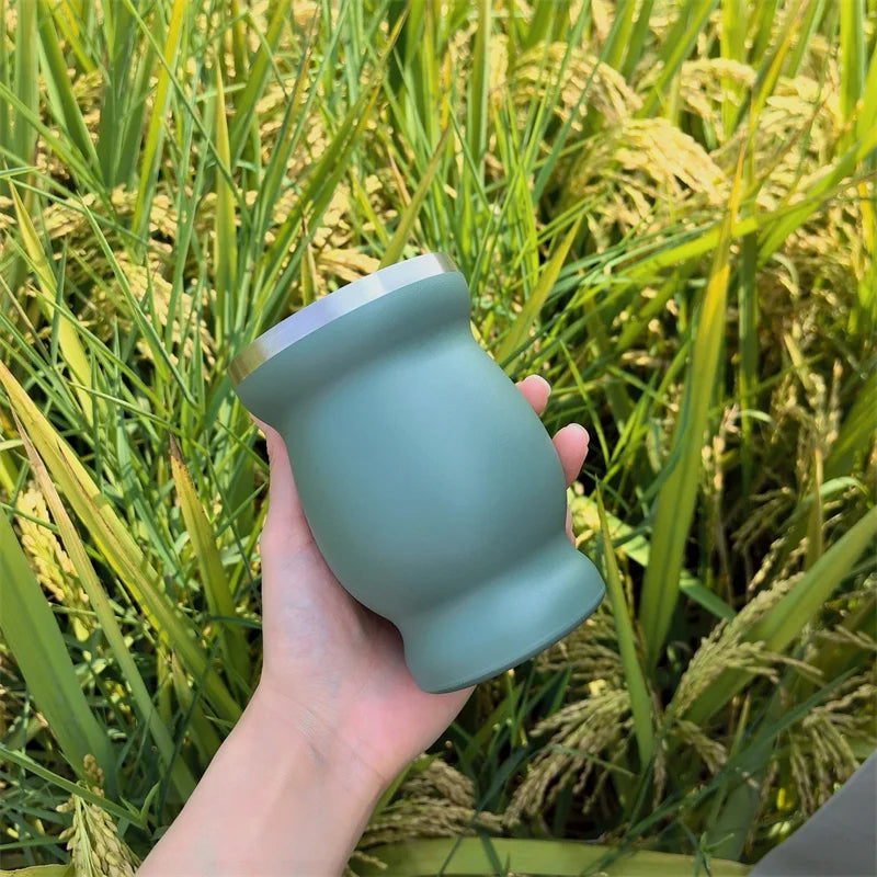 Mate de acero inoxidable 304 de doble pared de 237 ml (8 oz) con pajita, cuchara y cepillo de limpieza.