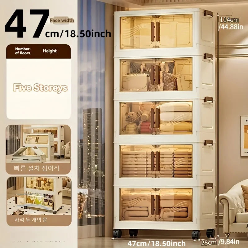 Caja de almacenamiento plegable con puerta transparente: espaciosa, duradera y fácil de montar. Ideal para organizar ropa, libros, juguetes y