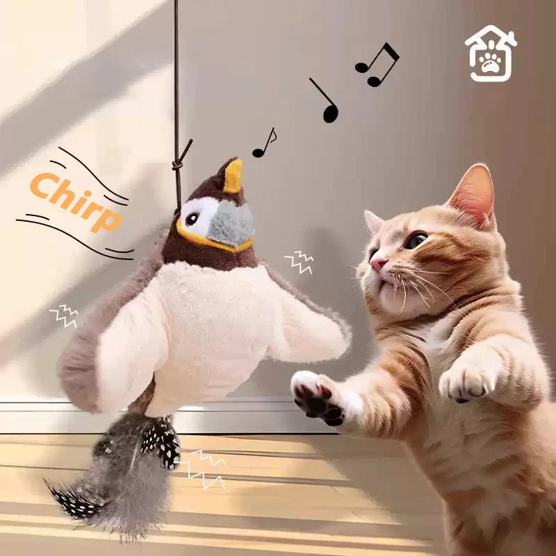 Juguete interactivo de pájaros para interiores para gatos, juguete para perseguir y provocar, juguete con sonido de hierba gatera, juguete divertido para gatos, juguete colgante de pared con forma de pájaros.