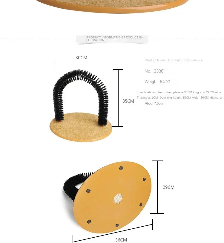 Arco de juguete para gatos, auto-aseo, mima a tu felino con un cepillo de masaje y frotamiento con rascador, juguete interactivo para gatos.