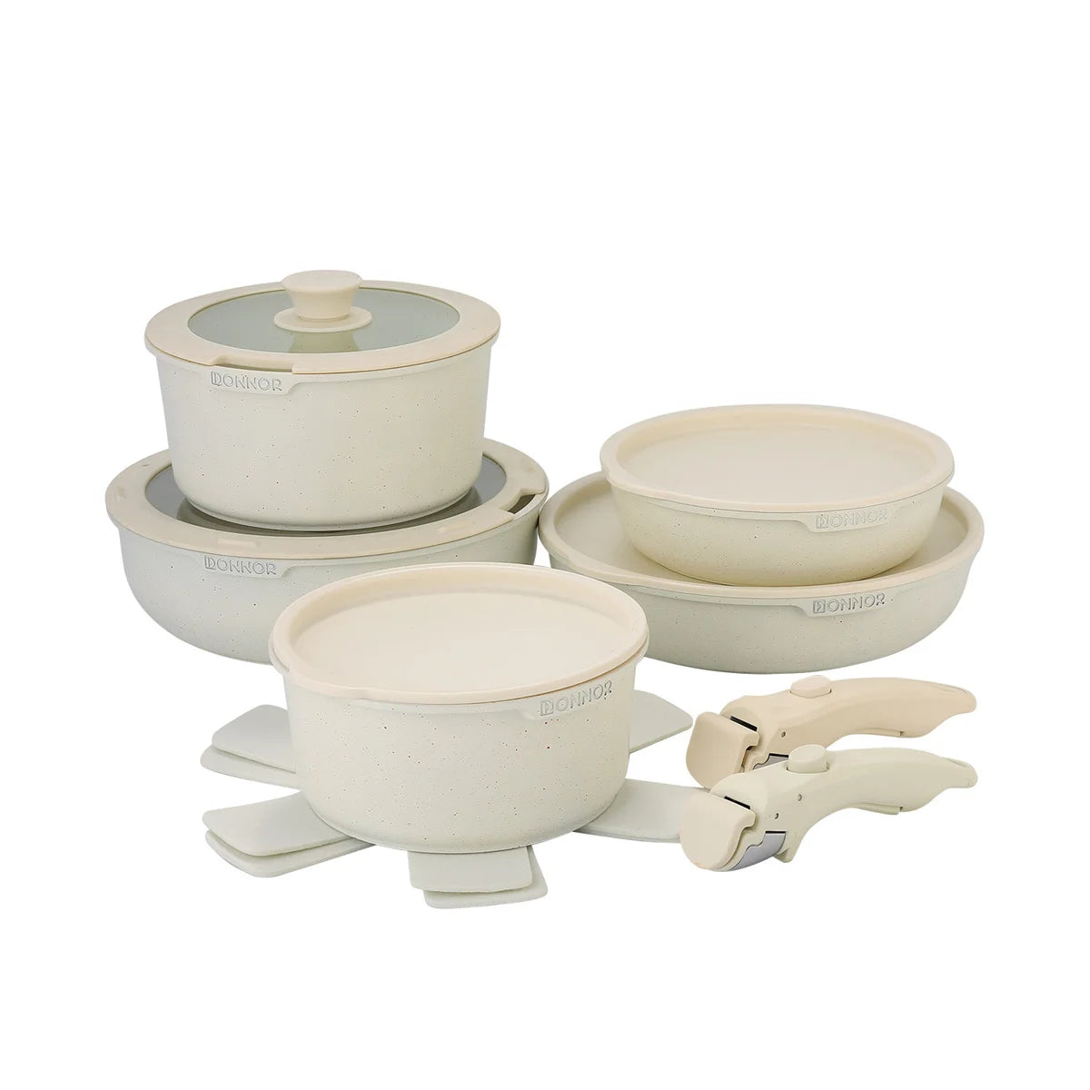 Juego de sartenes antiadherentes DONNOR de 5/17 piezas, no tóxicas, con mango extraíble, de aluminio fundido a presión. Incluye cacerola para leche y cacerola.