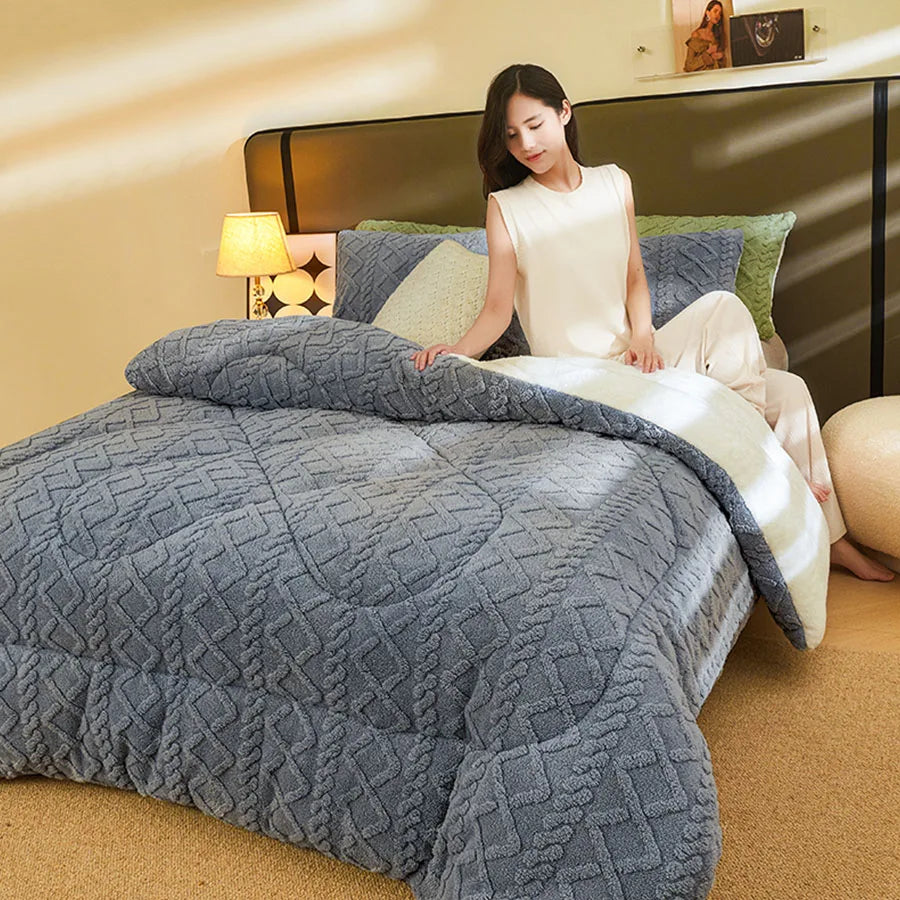 Nueva manta de invierno súper gruesa y cálida para cama, de cachemir sintético de cordero, mantas pesadas, suaves, cómodas y cálidas. Edredón.