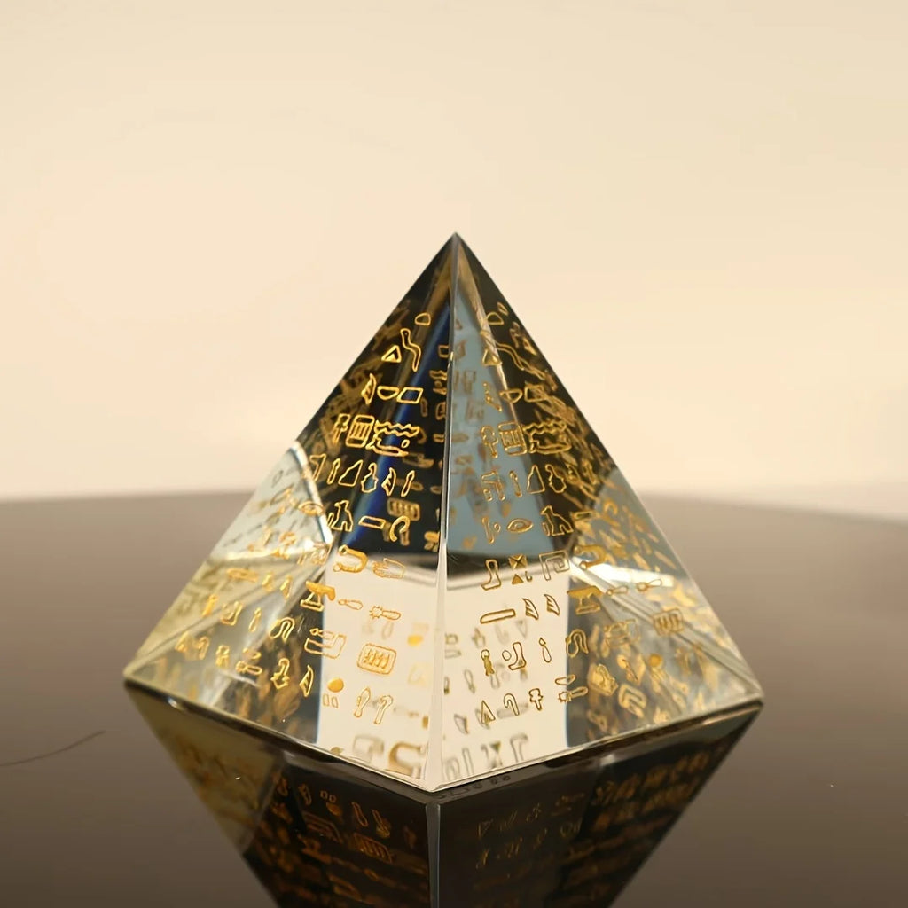 Adorno de pirámide de cristal con jeroglíficos del antiguo Egipto, decoración inspirada en la cultura histórica, ideal para coleccionistas y como regalo. Adorno de cristal para el hogar.