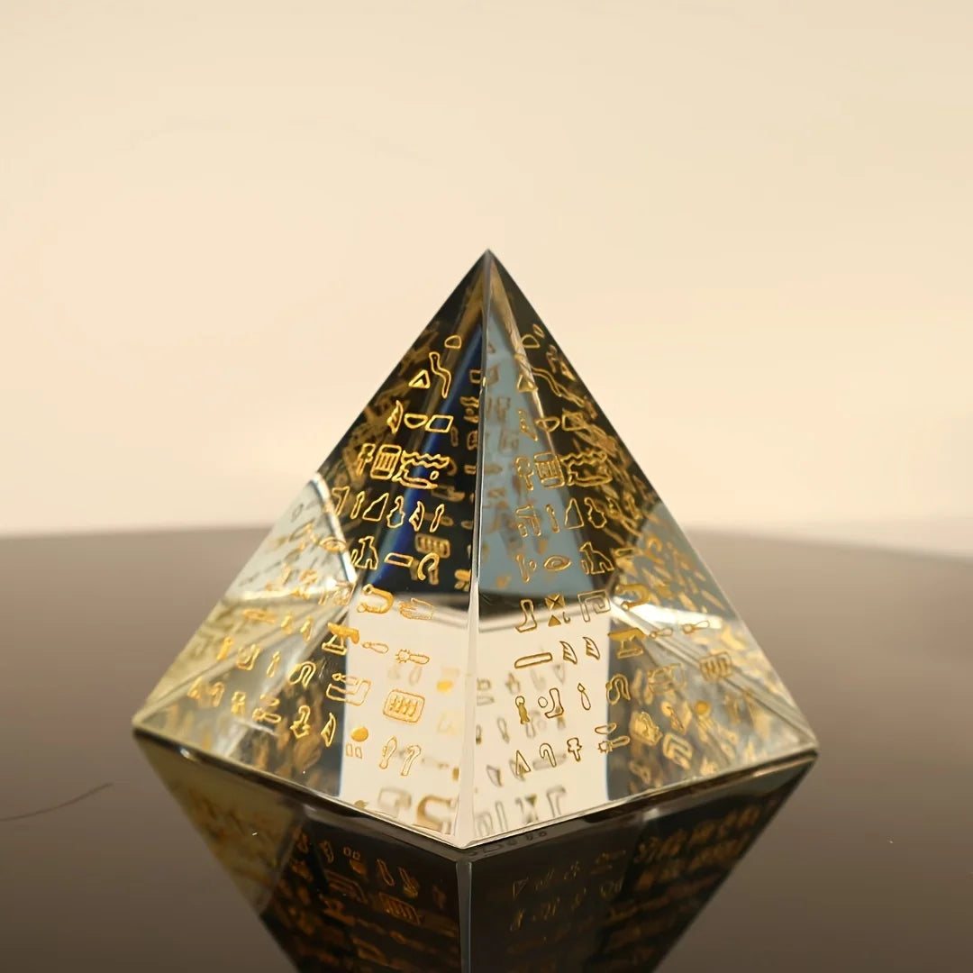 Adorno de pirámide de cristal con jeroglíficos del antiguo Egipto, decoración inspirada en la cultura histórica, ideal para coleccionistas y como regalo. Adorno de cristal para el hogar.