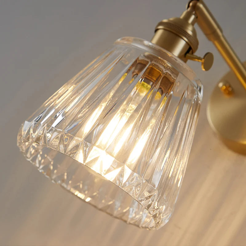 Lámpara de pared nórdica moderna, sencilla, de lujo, de latón y cristal, estilo retro japonés, ideal para sala de estar, dormitorio, cabecero de cama, espejo de baño o como foco.