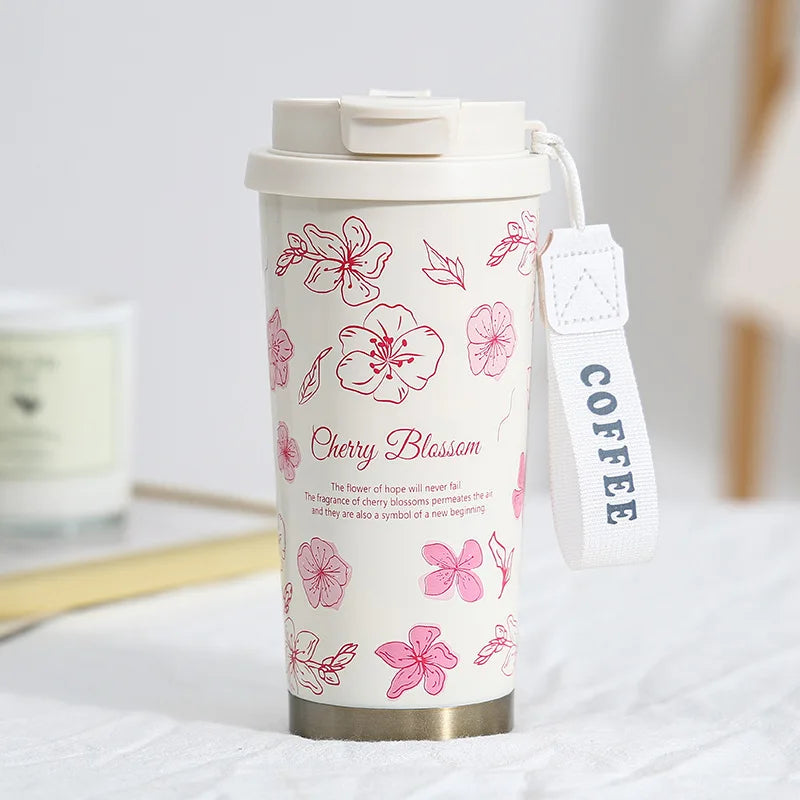 Taza térmica de café de 500 ml, termo para coche, taza térmica de viaje a prueba de fugas para té y café, botellas de agua de acero inoxidable para niñas
