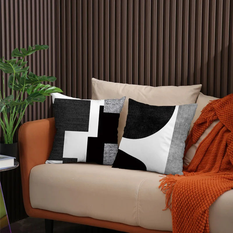 Funda de cojín geométrica en blanco y negro VIKAMA, funda de cojín moderna y minimalista para sofá de salón, funda de almohada para coche, decoración del hogar