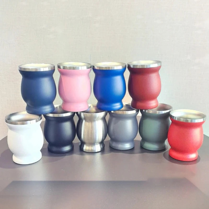 Mate de acero inoxidable 304 de doble pared de 237 ml (8 oz) con pajita, cuchara y cepillo de limpieza.