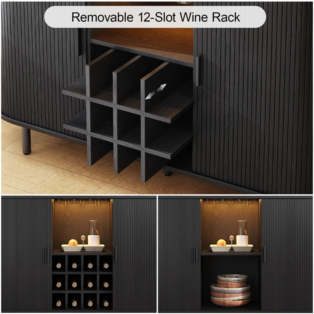 Wine Bar Cabinet w/ LED Light,Liquor Cabinet for Home,Coffee Bar Cabinet w/ Wine Rack & Glass Holder,Walnut Buffet Sideboard