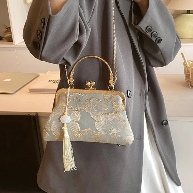 Bolso de hombro bordado de estilo chino, elegante bolso de mano retro pequeño cuadrado, bolso de fiesta de boda, lujo, diseñador, mujer, bolso de mano de noche