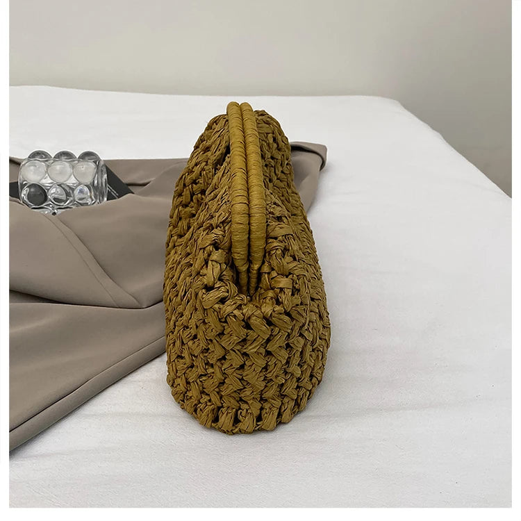 Nuevo bolso de playa de verano para mujer, bolso de mano de lujo de diseñador, bolsos de paja, bolso tote, bolsos de moda de ratán tejido, bolso de viaje para mujer