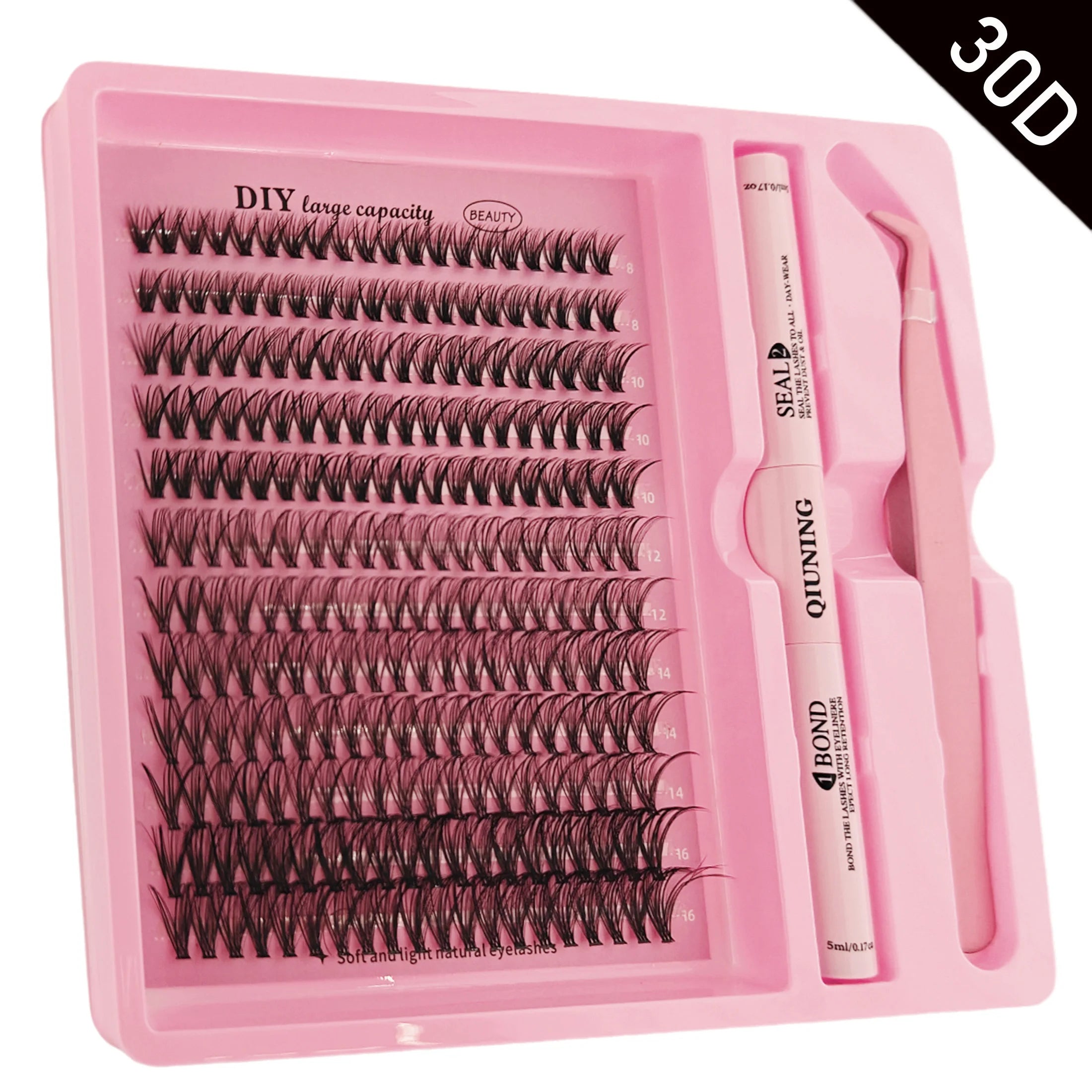 Kit de pestañas QIUNING, pestañas individuales esponjosas, adhesivo, sellador y removedor de pestañas, pestañas de visón sintético, extensión de pestañas DIY.