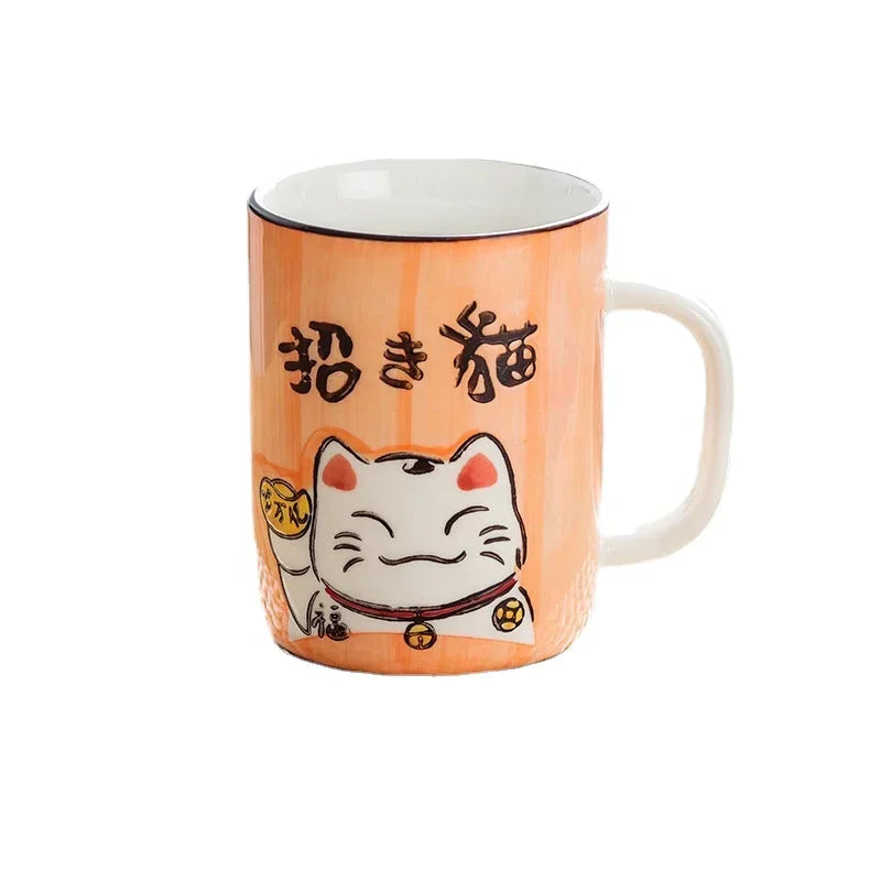 Taza de cerámica con diseño de gato de la suerte japonés, vaso de agua de alta capacidad para el hogar, la cocina y la oficina, ideal para café o té (400 ml).