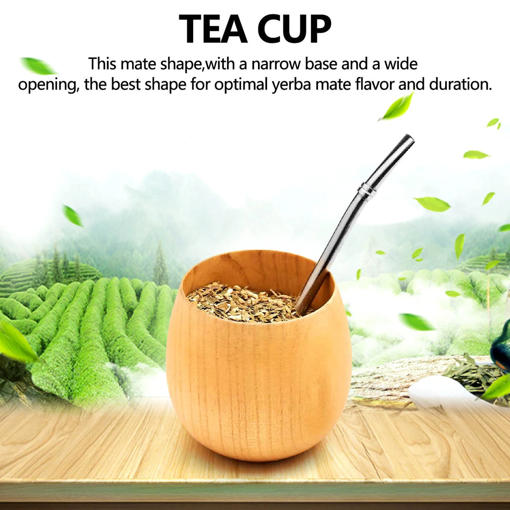 Juego de mate de madera para yerba mate, hecho a mano con madera natural, taza de café mate con cuchara, pajita, bombilla y cepillo, 200 ml (ligero).