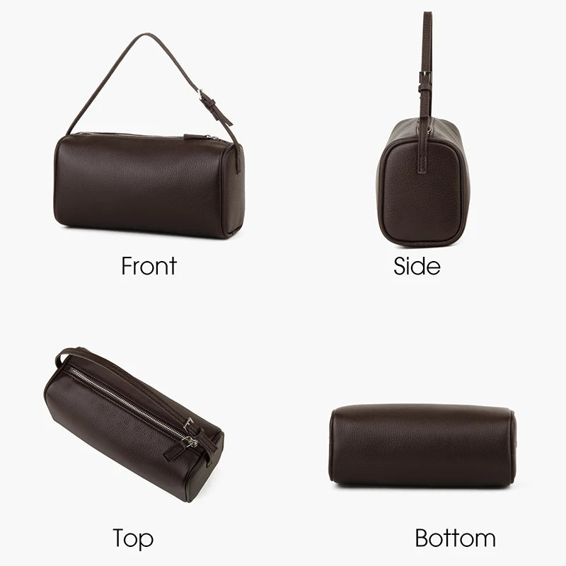 Bolso mini Donna-in de piel de becerro de grano completo para mujer, de piel auténtica con correa para el hombro, bandolera con forma de barril.