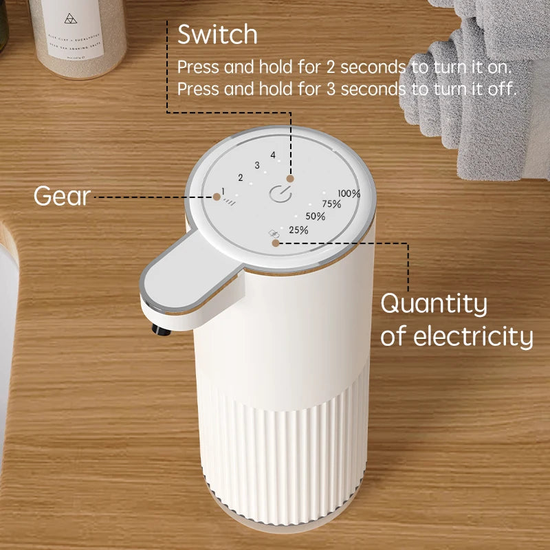 Dispensador automático de jabón HQ, accesorios de baño, dispensador automático de jabón líquido de 360 ml, tipo C, color blanco, 4 niveles de jabón en espuma.