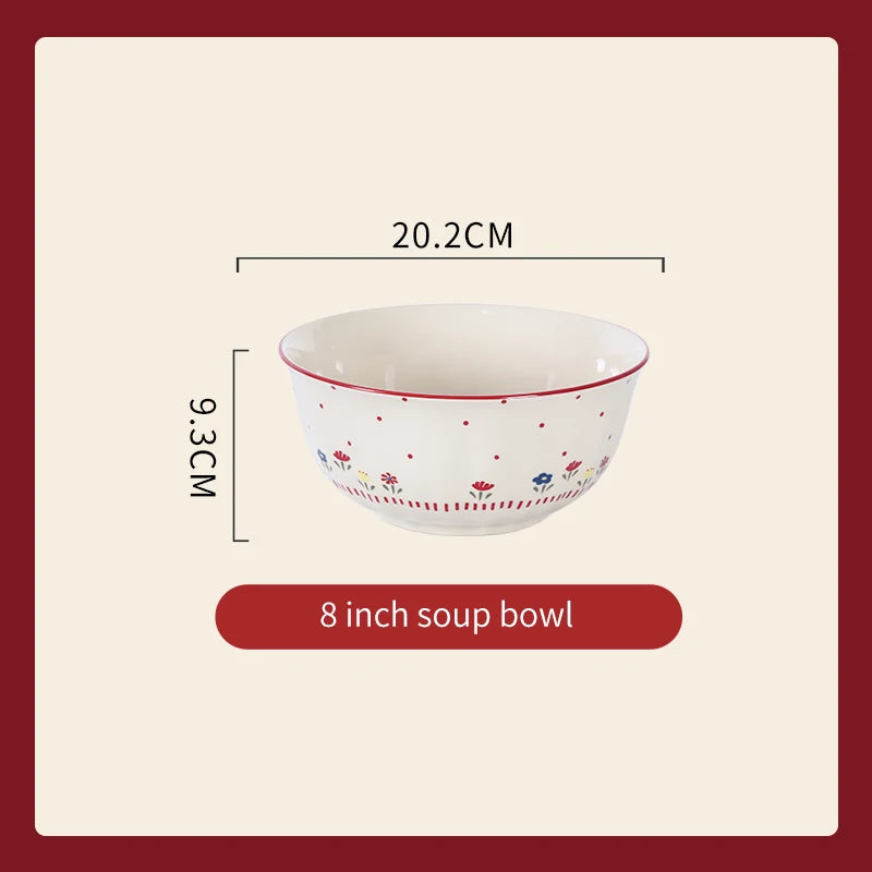 Vajilla de cerámica vintage de alta calidad: cuenco para sopa, plato para ensalada y plato para pasta. Apta para microondas. Juego de platos y cuencos de cerámica de colores.
