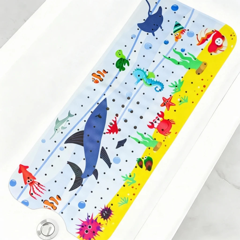 Alfombrilla de baño para bebé, antideslizante, para bañera, para niños pequeños, 40x10 cm, extralarga, con diseño de dibujos animados, con ventosas.
