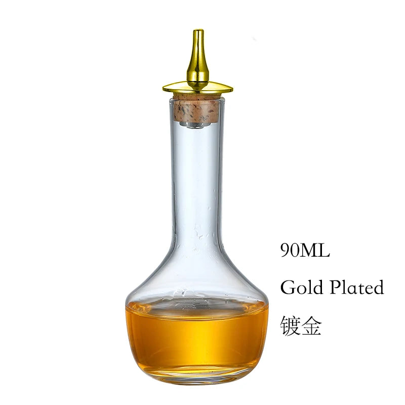 Botella de amargo - Botella de vidrio vintage, botellas decorativas con tapón dosificador, botellas dosificadoras para preparar cócteles, ideal para bartenders.