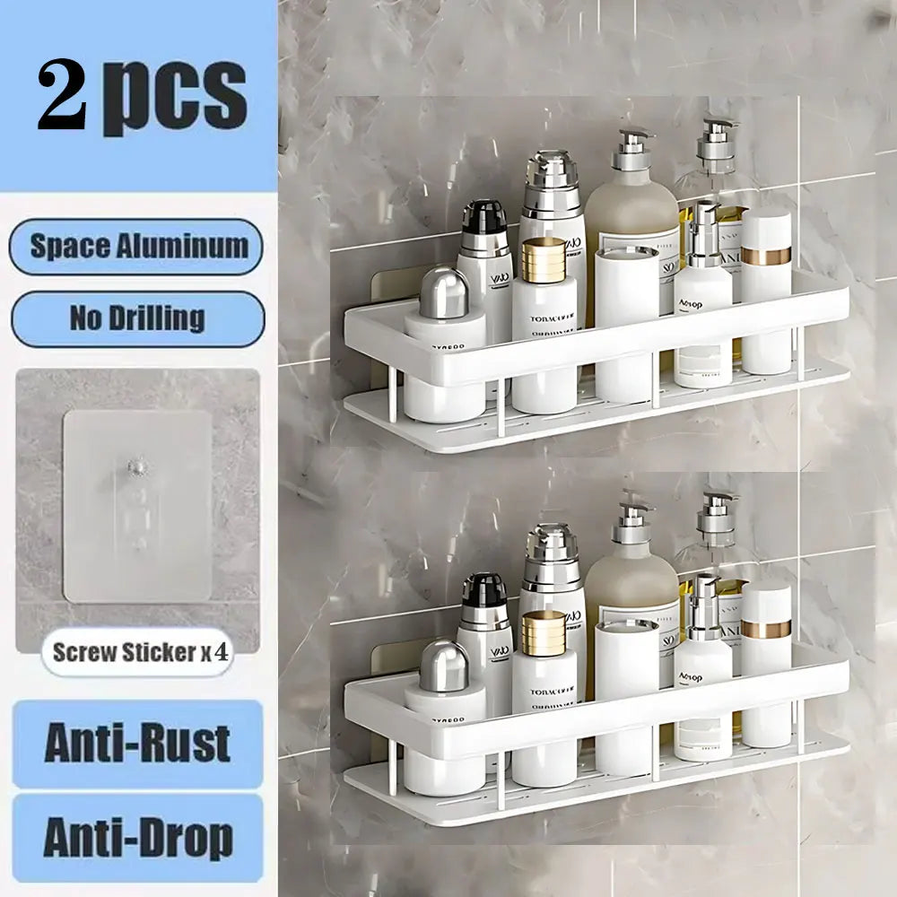 Estante de baño sin taladro DE ALUMINIO , montaje en pared, estante de esquina para botella de champú, estante de almacenamiento.