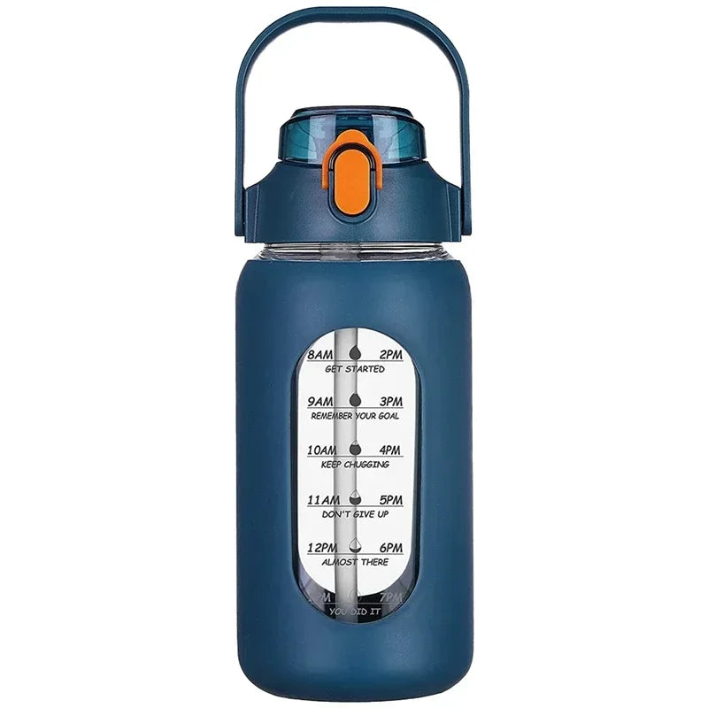 Botellas de agua de vidrio de 1000 ml con pajita, botella de vidrio con funda de silicona y marcador de tiempo, para gimnasio, camping, hogar y oficina.