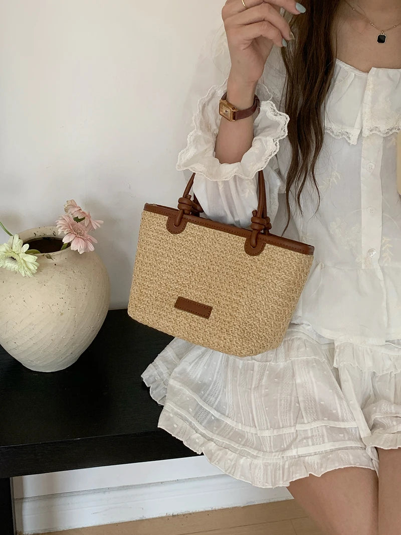 Bolso de hombro de paja para mujer, ideal para vacaciones de verano, con diseño retro. Bolsos cruzados portátiles para mujer, estilo cesta tejida.