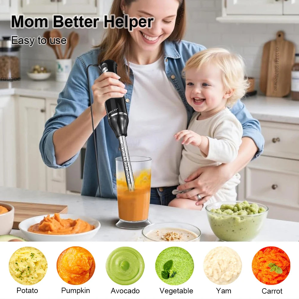 Batidora eléctrica de mano 4 en 1, mezcladora portátil para carne, verduras, ajo, picadora, batidora de huevos, licuadora de cocina para sopas, batidos, purés, etc.