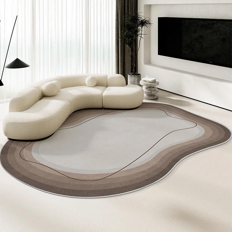 Alfombra de terciopelo irregular estilo crema para sala de estar, alfombra antideslizante de cobertura total para sofá o mesa de centro, fácil mantenimiento, decoración del hogar.