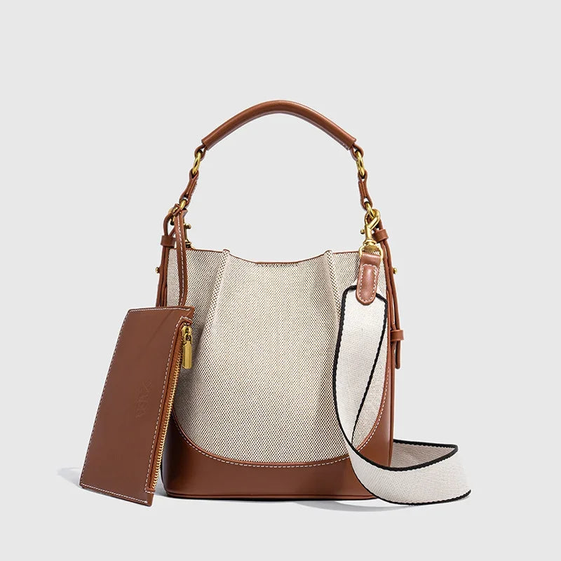 Nuevos bolsos tipo cubo de gran capacidad para mujer con correa ancha para el hombro, bolso de hombro individual con cordón, bolso de mano cruzado