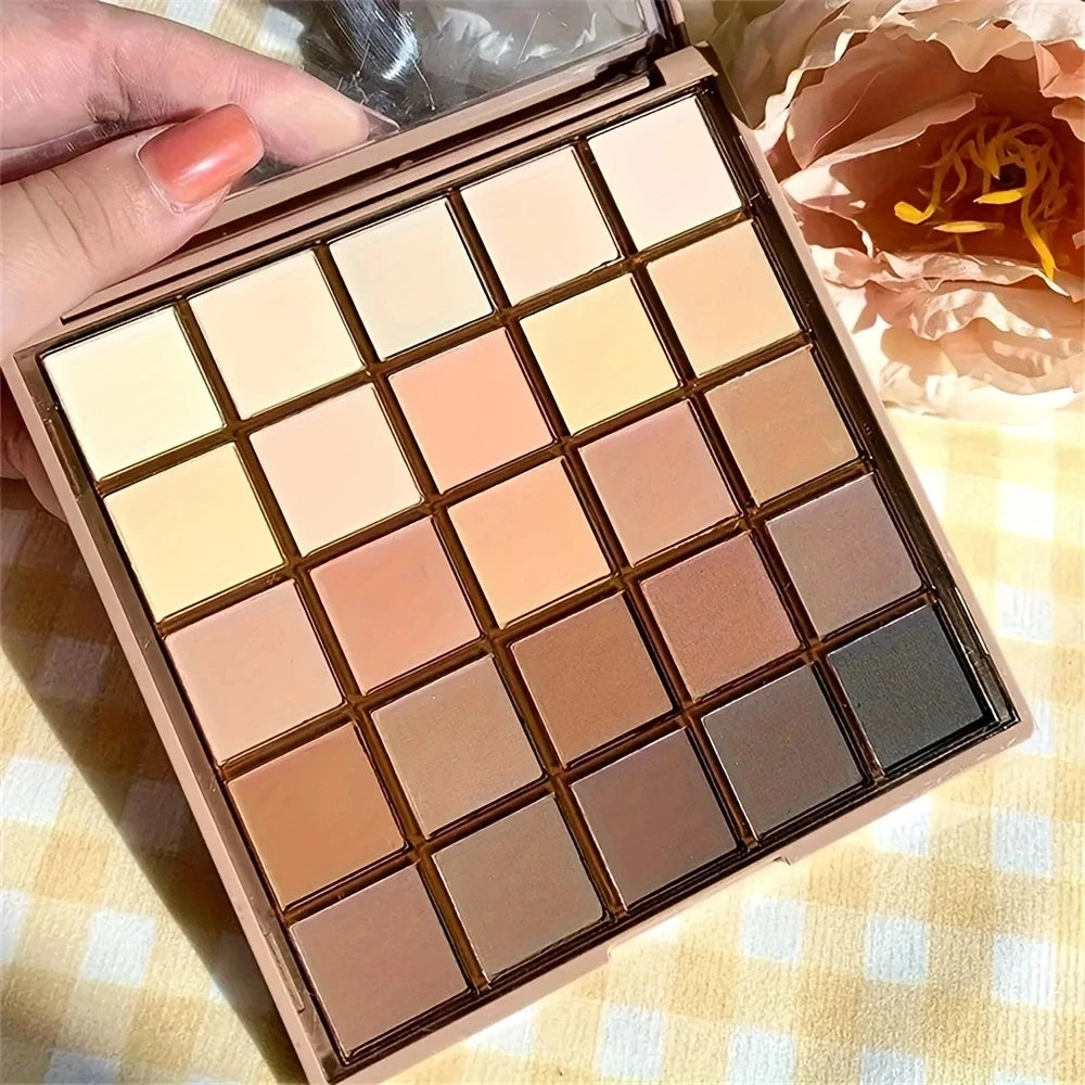 Paleta de sombras de ojos de 25 colores: tonos tierra neutros grises y marrones, estilo café y chocolate, crea una apariencia de maquillaje multifuncional que naturalmente te hará destacar.